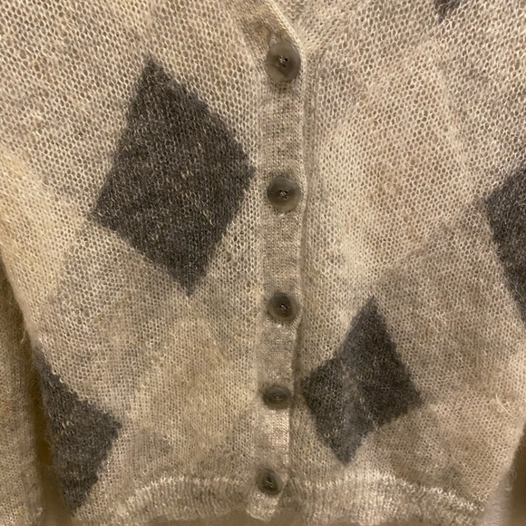 J. Crew Grey Argyle Print Mohair Nylon Wool Grandpa Style Cardigan Size XS - Picture 5 of 11